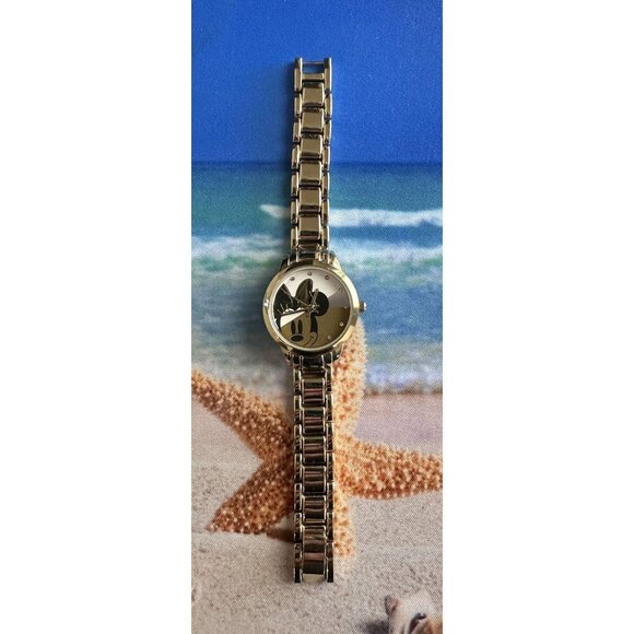 Disney Accutime MN8069BU Gold Minnie Mouse Rhinestone Watch (Pre-Owned) VGC - Picture 1 of 5